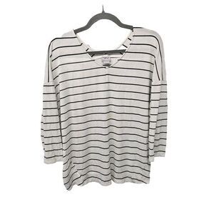 Chico's Striped V-Neck Top 3/4 Sleeve Womens Size 1 M/8 White Black